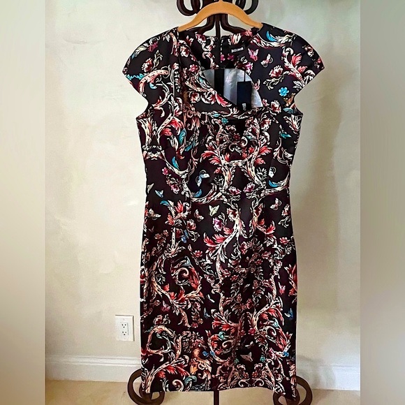 JUST CAVALLI Black Floral Print Shift Midi Cocktail Evening Dress NWT - Picture 10 of 10